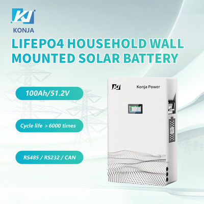 Bom preço. KonJa Deep Cycle Célula de bateria de alta qualidade 51.2v 100Ah 5.12kWh LiFePO4 Bateria solar montada na parede on-line